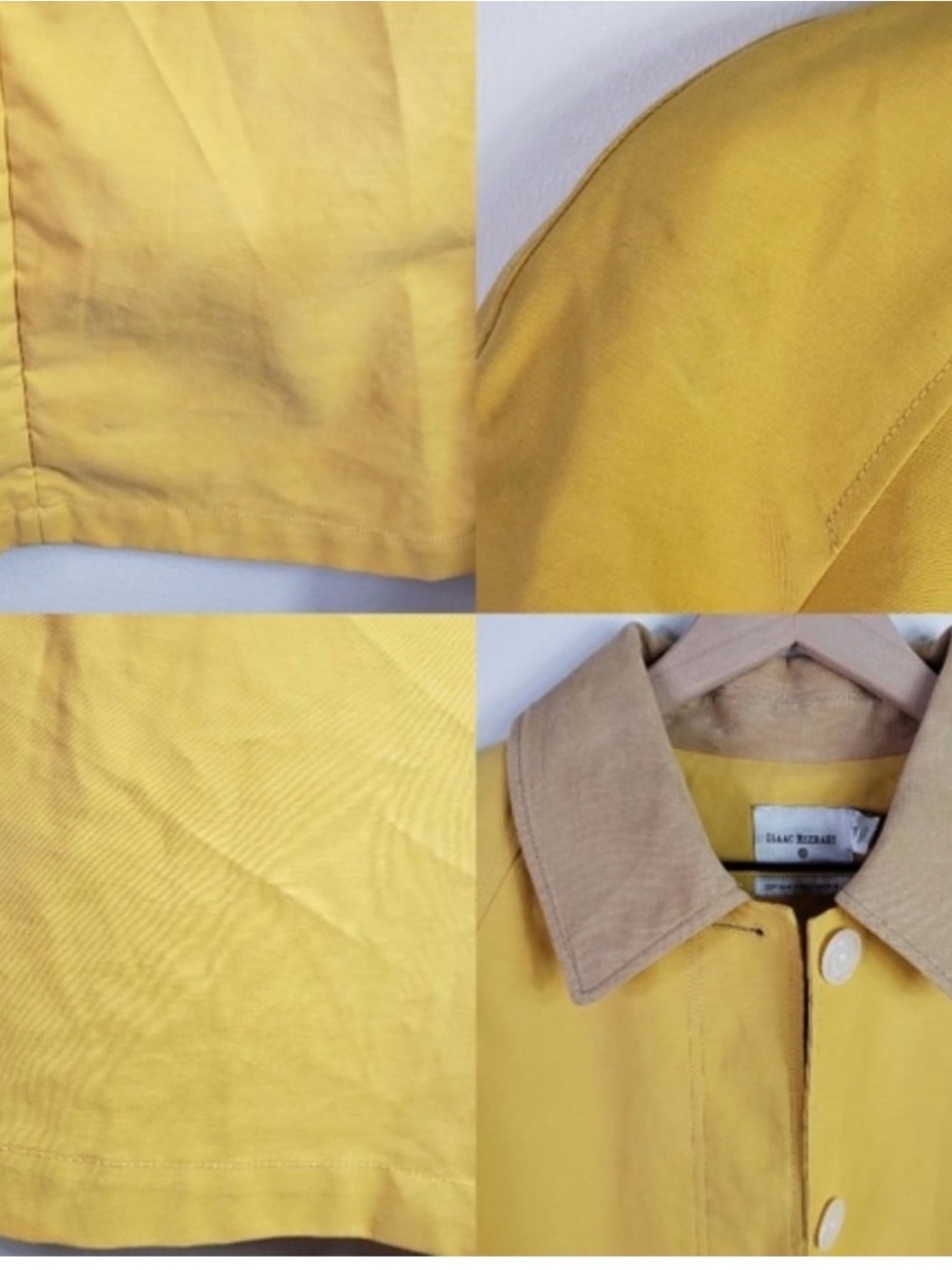 Isaac Mizrahi ~ Trench Coat ~ Bright Yellow ~ Tan Collar ~ Button-Up ~ Sz Med - Picture 5 of 7